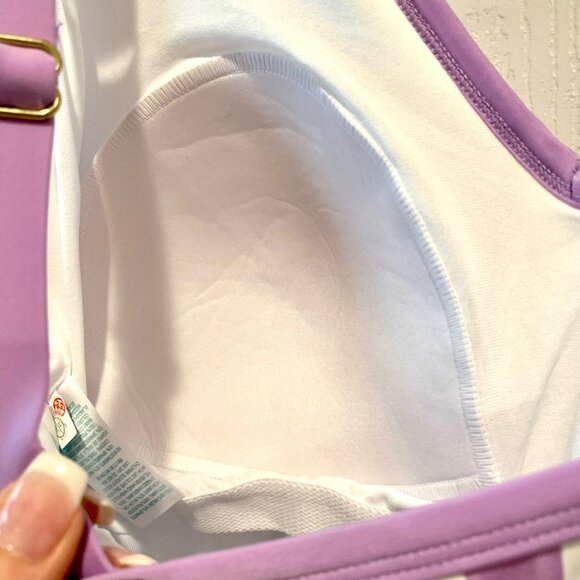 Kona Sol Plus One Piece Purple Stripe Print V-Neck High Leg Swim Suit 22W Plus - Picture 7 of 10